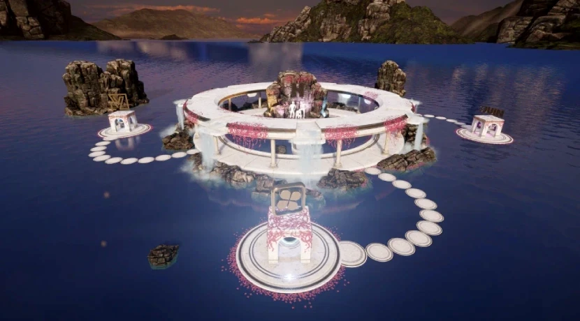 Isola circolare in mezzo al mare collegata ai portali di Advepa, Swiss virtual Expo e 3JUIN