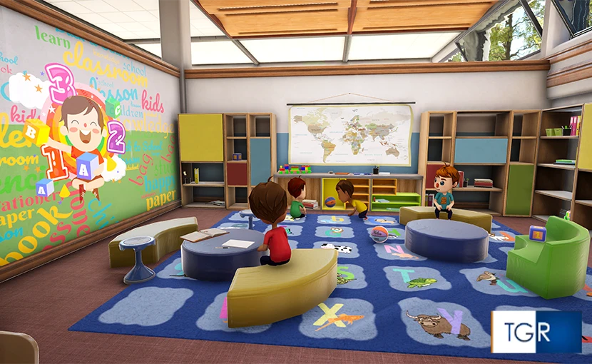 Immagine di un'aula per bambini nella scuola del metaverso educational Advepa